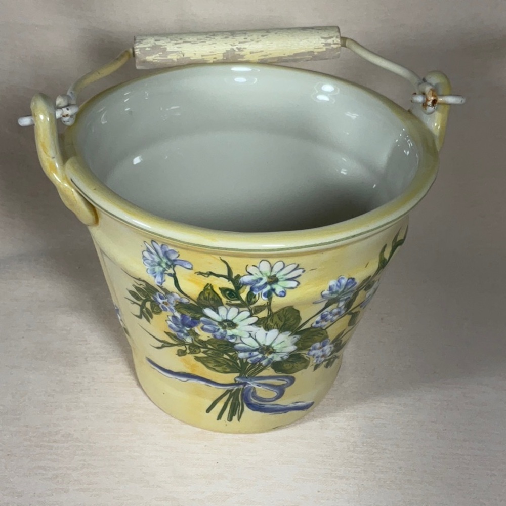 Vintage Italian Style Hand Painted Floral Ceramic Cachepot / Planter